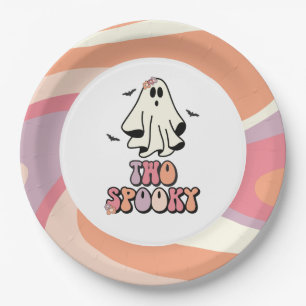Prato De Papel Groovy Fantasma retrô Halloween Dois Assustadores