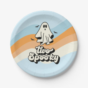 Prato De Papel Groovy Ghost retro Halloween Dois Azul Spooky