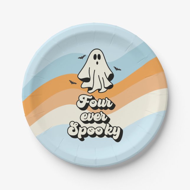 Prato De Papel Groovy Ghost retro Halloween Four Ever Spooky (Frente)
