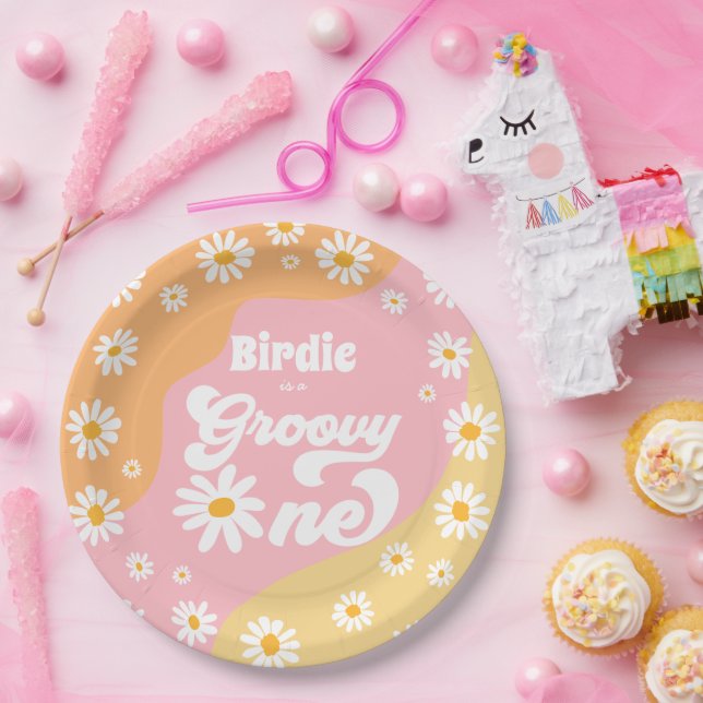 Prato De Papel Groovy One Party Boho Retro Daisy (Festa)