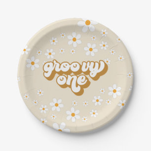 Prato De Papel Groovy One Retro Daisy 1º Aniversário