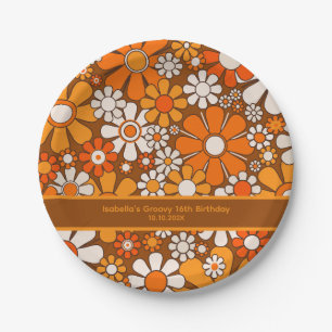 Prato De Papel Groovy Retro 70s Floral Personalizado