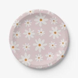 Prato De Papel Groovy Retro Blush Daisy Rosa