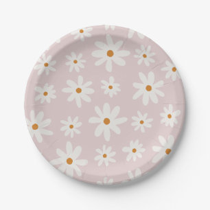 Prato De Papel Groovy Retro Blush Daisy Rosa