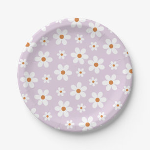 Prato De Papel Groovy Retro Daisy Roxo