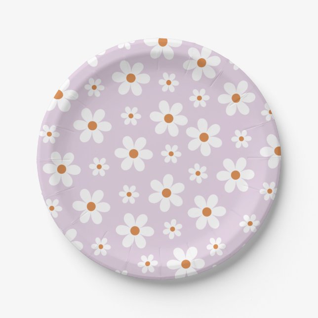 Prato De Papel Groovy Retro Daisy Roxo (Frente)