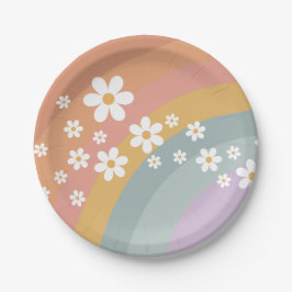 Prato De Papel Groovy Retro Rainbow e Daisy Paper Plate