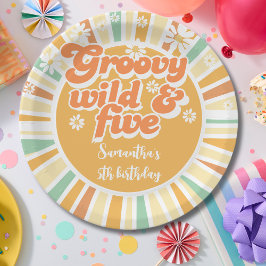 Prato De Papel Groovy selvagem e cinco aniversário de crianças do