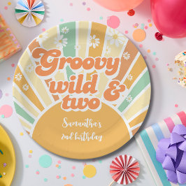 Prato De Papel Groovy selvagem e dois aniversários de crianças do