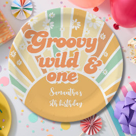 Prato De Papel Groovy selvagem e um sol retrô para aniversário de