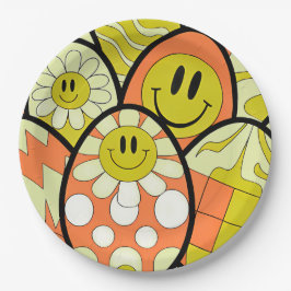 Prato De Papel Groovy Smiley Face Easter Party Paper Plates