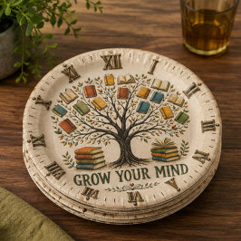Prato De Papel Grow Your Mind Book Reading Teacher Gift
