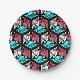 Prato De Papel Gruas japonesas, coral, turquesa e preto