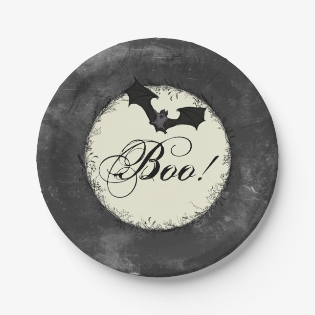 Prato De Papel Grunge Boo Halloween (Frente)
