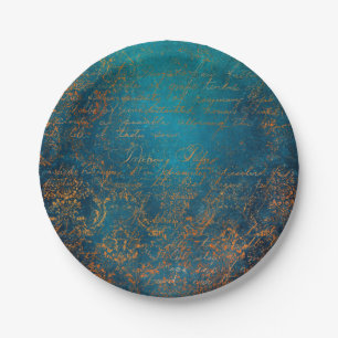 Prato De Papel Grunge de Manuscrito Azul Boho