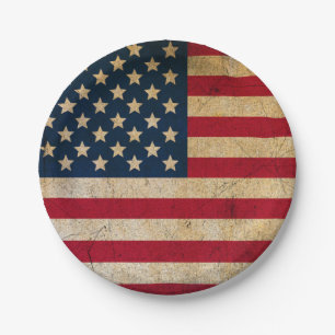 Prato De Papel Grunge Texture Vintage American Flag Red and Blue