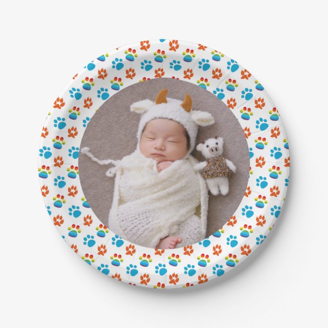 Prato De Papel Grupo Adorável do primeiro aniversario Arco-Íris (Frente)