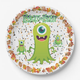Prato De Papel Grupo Assustador de Monstros de Slime no Halloween