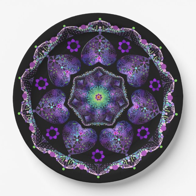 Prato De Papel Guarda-chuva e corações roxos .7 (Frente)