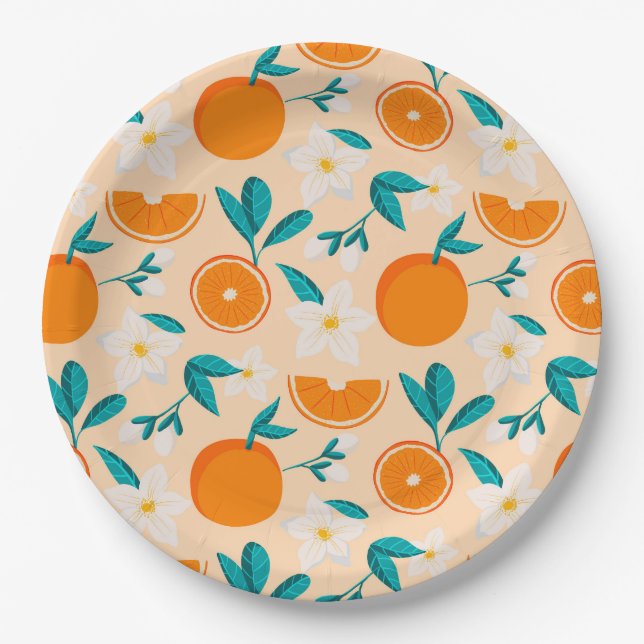 Prato De Papel Guardanapo com estampa laranja | Design de Citrus  (Frente)