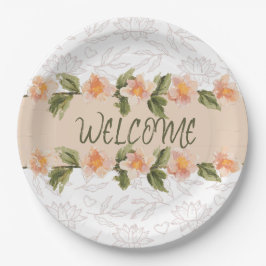Prato De Papel Guardanapos de Boas-Vindas com Floral Rosa Elegant