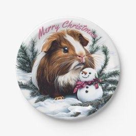 Prato De Papel Guiné Pig e Snowman no Natal