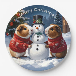Prato De Papel Guiné Pigs & Snowman Natal