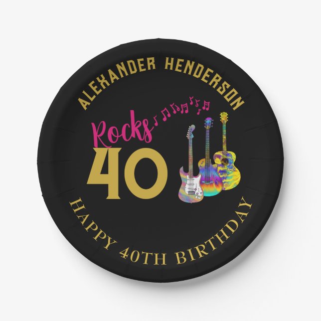 Prato De Papel Guitarras de Música Personalizadas do aniversário  (Frente)