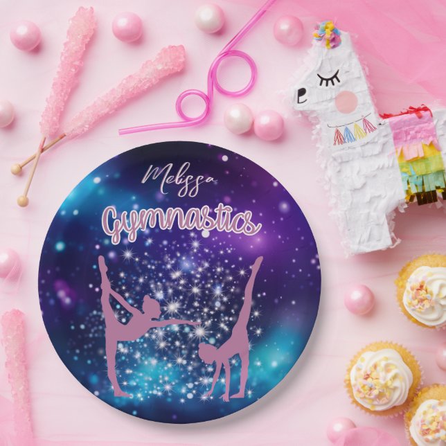 Prato De Papel Gymnastics Galaxy Purple Turquoise Personalizada (Festa)