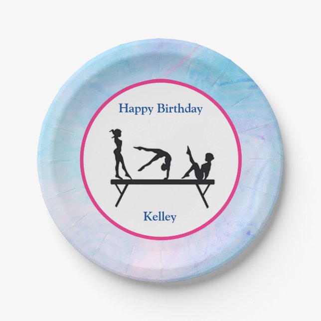Prato De Papel Gymnastics "Happy Birthday" Balance Beam (Frente)
