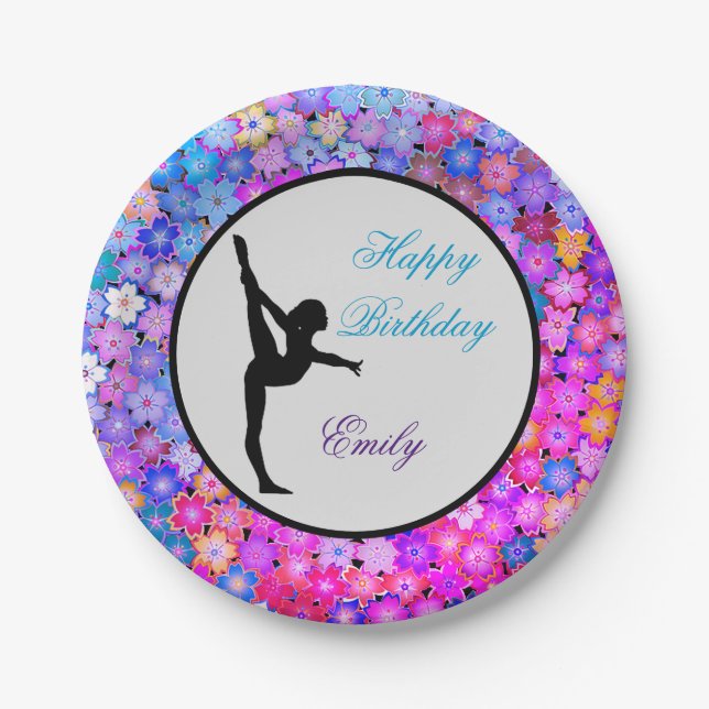 Prato De Papel Gymnastics Happy Birthday Personalizado (Frente)