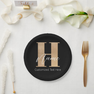 Prato De Papel H & Name Iniciais Modernos Monogramados Personaliz