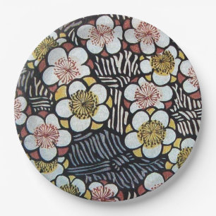 PRATO DE PAPEL HAIKU/ PRETO BRANCO ROSA AMARELO FLORES DE PRIMAVE
