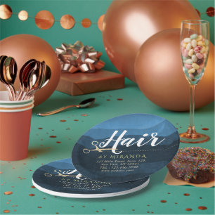 Prato De Papel Hair Salon Hairstylist Tesoura Azul e Dourada Mode