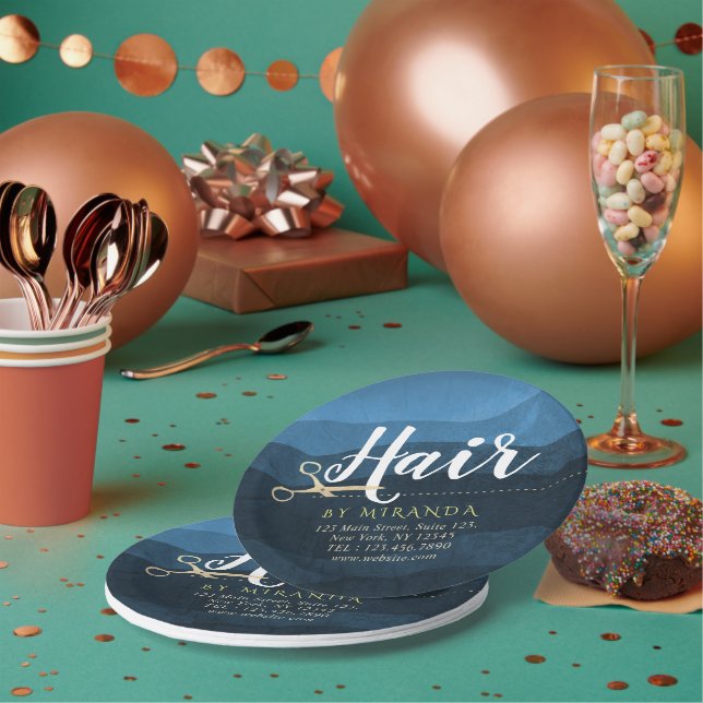 Prato De Papel Hair Salon Hairstylist Tesoura Azul e Dourada Mode (Múltiplo)