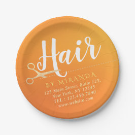 Prato De Papel Hairstylist Makeup Salon Chic Orange Tesoura Doura