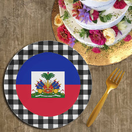 Prato De Papel Haiti Plate, xadrez de búfalos e bandeira haitiana