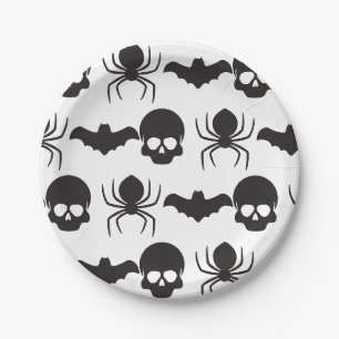 Prato De Papel Halloween assustador - Caveira, Aranha e Bat