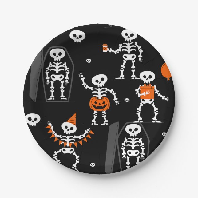 Prato De Papel halloween birthday party skeleton coffin skull (Frente)