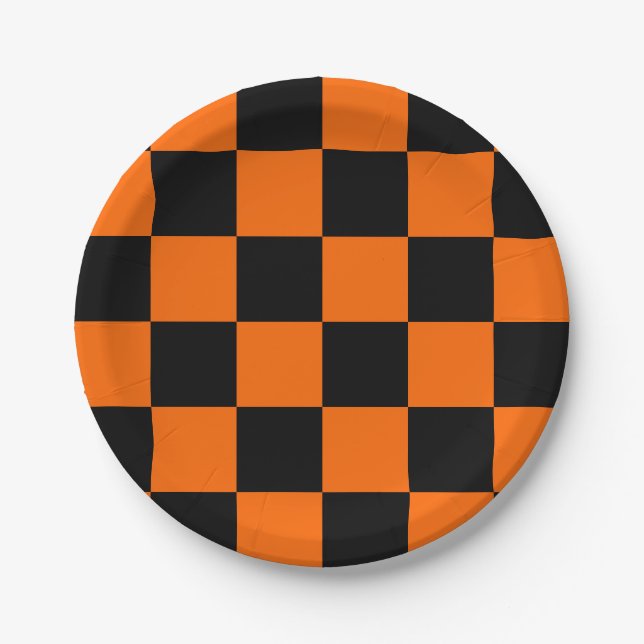Prato De Papel Halloween Black Orange Checked (Frente)