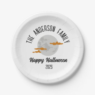 Prato De Papel Halloween Brilhando Nome Personalizado da Lua Comp