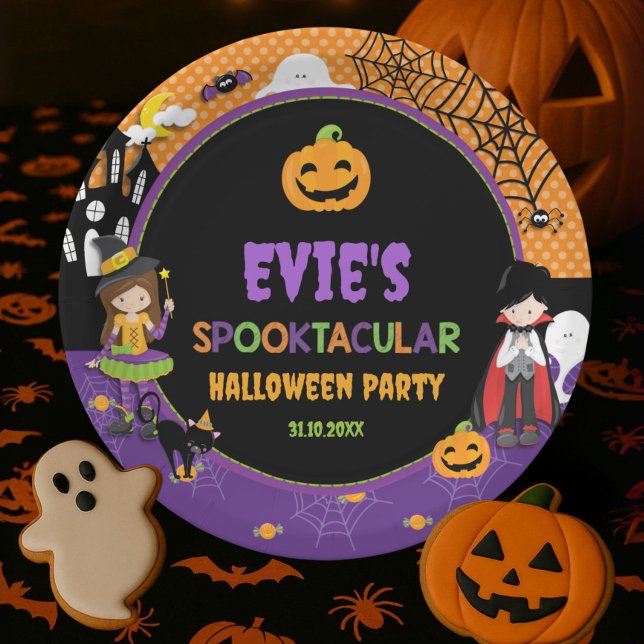 Prato De Papel Halloween Bruxa Dracula Jack O Lantern Pumpkins (Criador carregado)