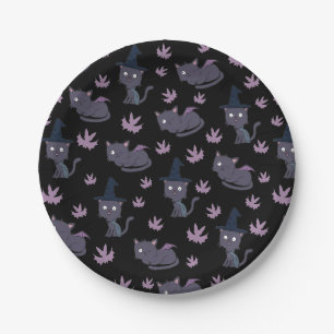Prato De Papel Halloween Cat e Bat Patterno