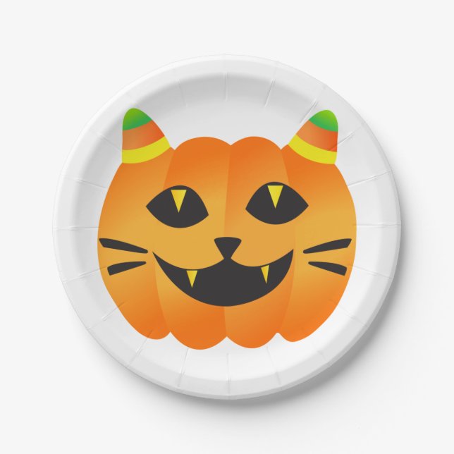 Prato De Papel Halloween Cat-o'-Lanterna (Frente)