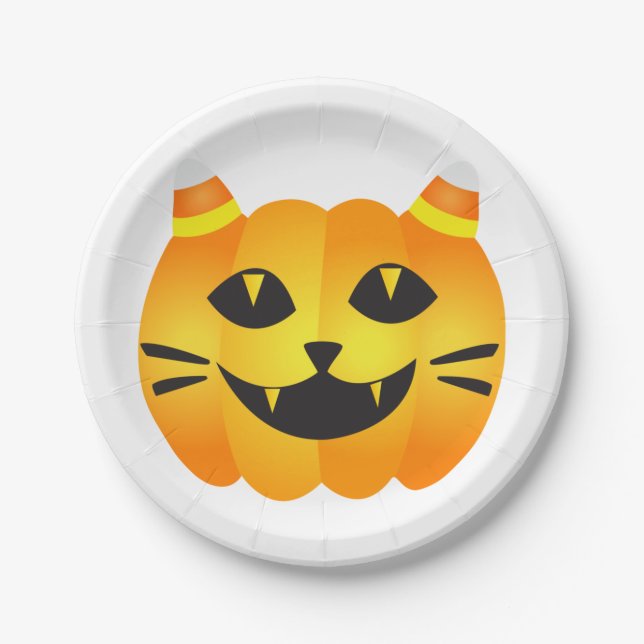 Prato De Papel Halloween Cat-o'-Lanterna (Frente)