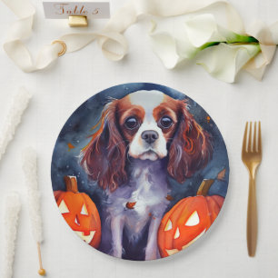 Prato De Papel Halloween Cavalier King Charles Spaniel Pumpkins