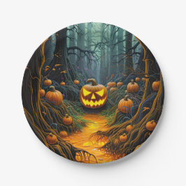Prato De Papel Halloween Creepy Jack o Lantern Pumpkins