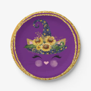 Prato De Papel Halloween da bruxa Gatinho bonita