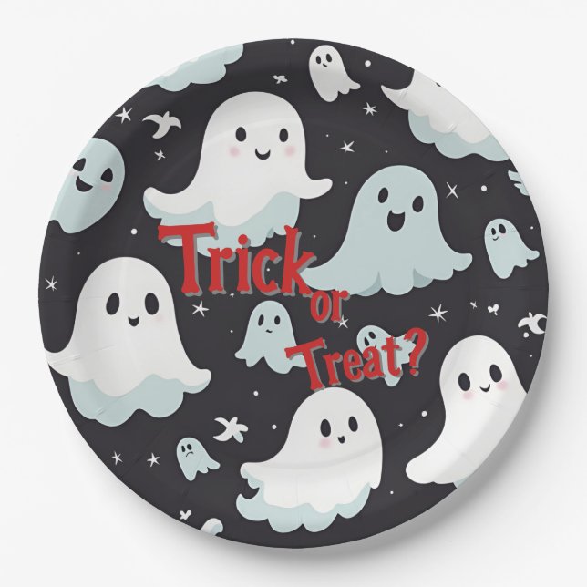 Prato De Papel Halloween de Trick Treat House Assombrado (Frente)