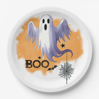 Prato De Papel HALLOWEEN Fantasma Com Teia de Aranha